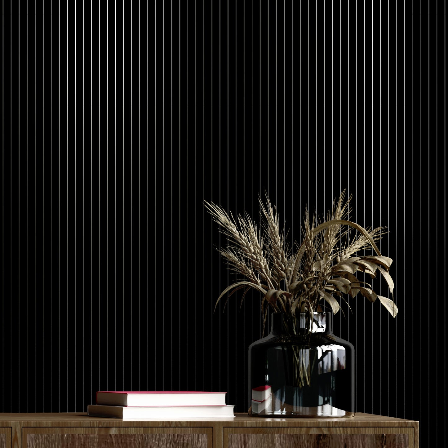 Pinstripe black silver wallpaper