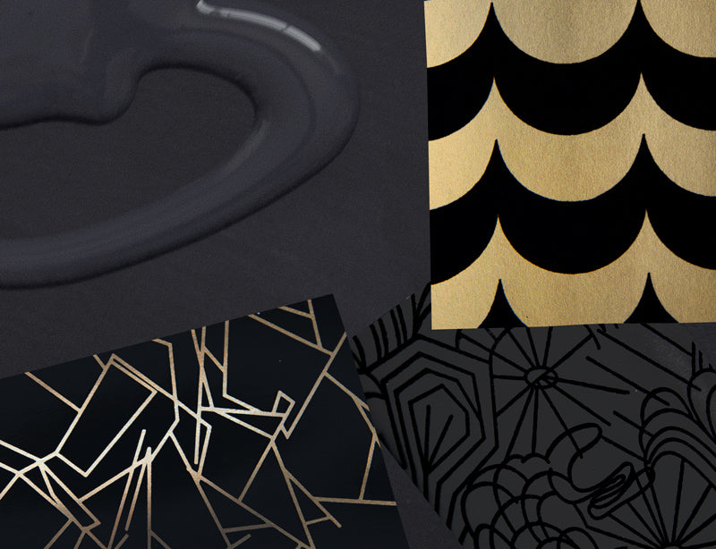 Benjamin Moore's Black Satin paint with our rich black and gold wallpapers