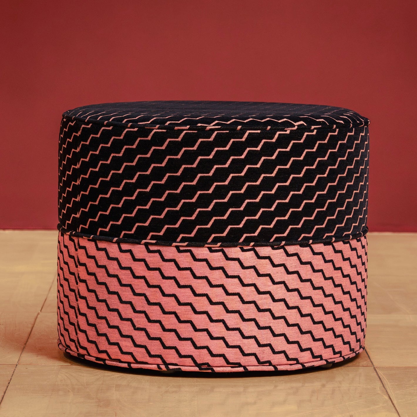 Buzz pink / black fabric on Ada stool by sixteen3