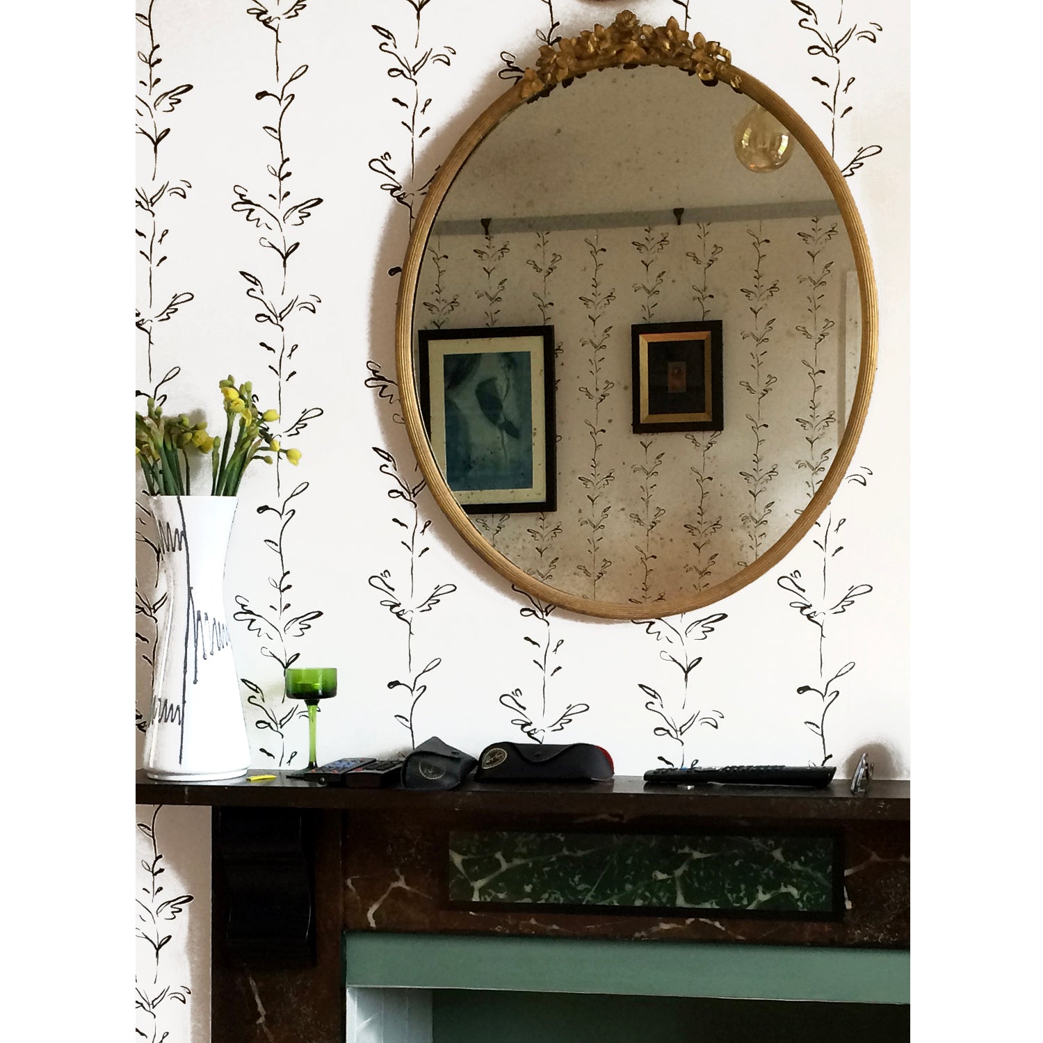 Stem black white wallpaper in roomset