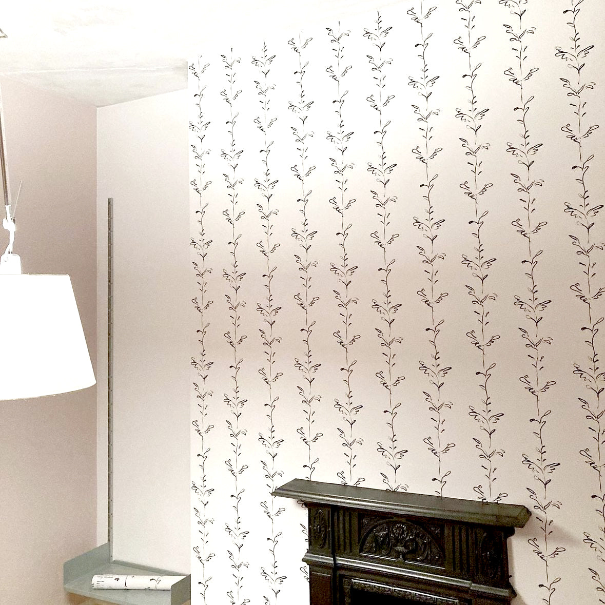 Stem black and white wallpaper installation