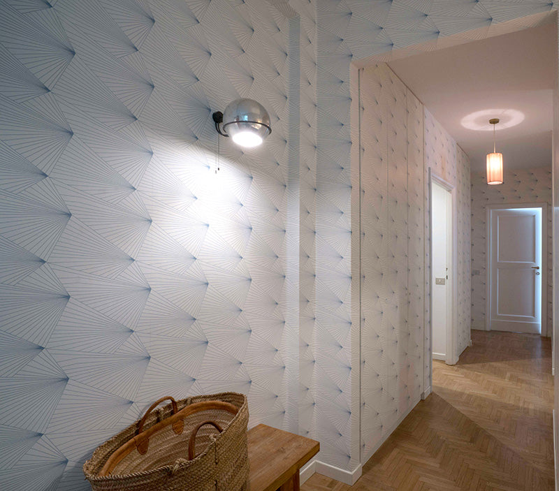 Marco Antonini Architecture apartment with our Fan French blue and white wallpaper