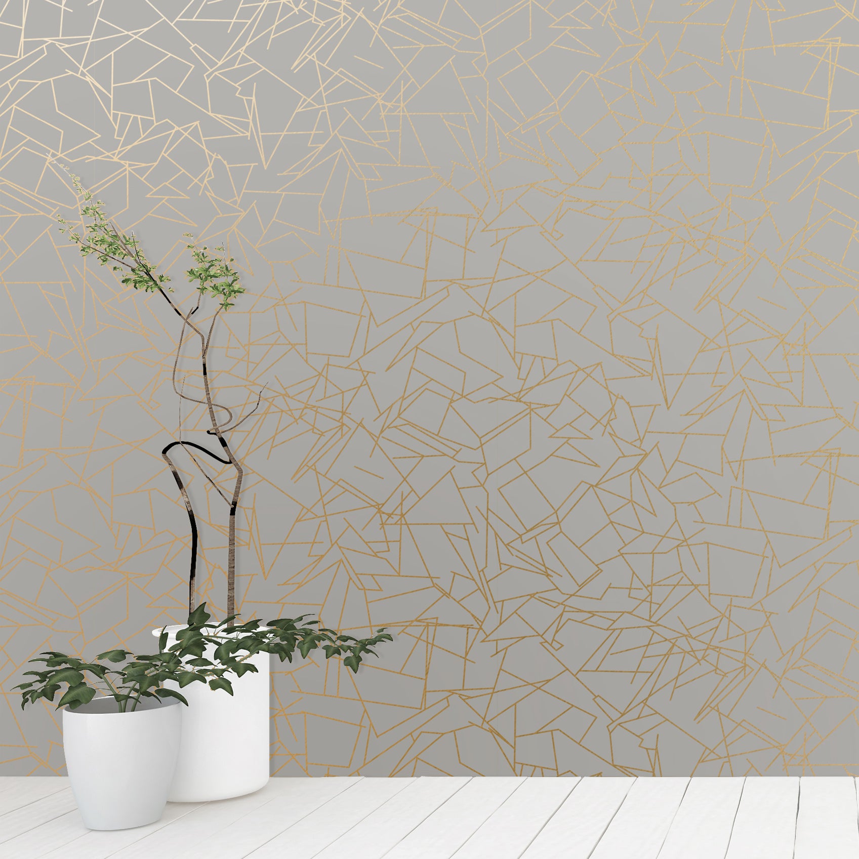 Angles gold zinc grey wallpaper