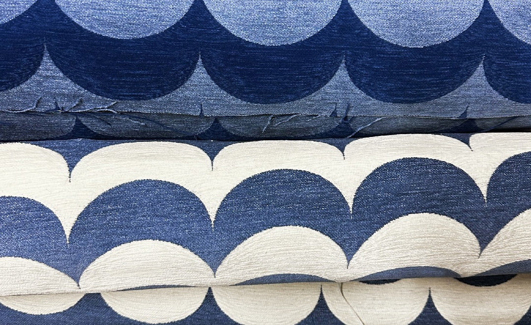 Scoop upholstery fabric in blue and blue crem