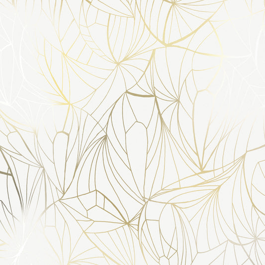 Leaf gold / white wallpaper by Erica Wakerly